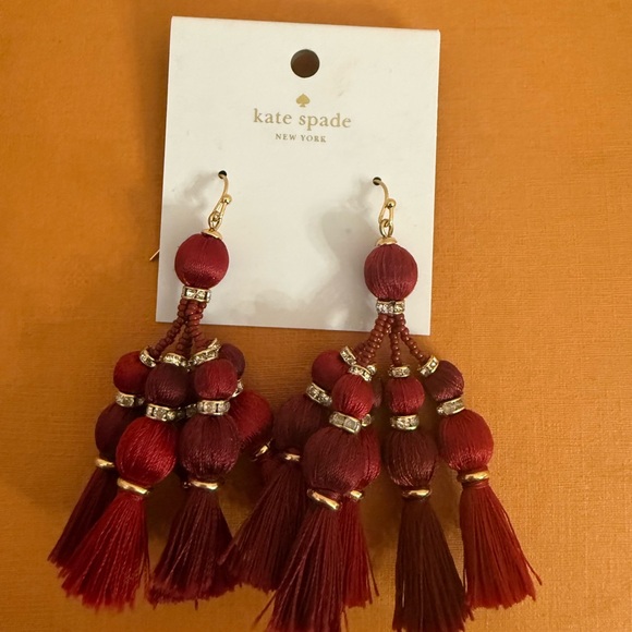 NWT Kate Spade Pretty Poms Tassel Earrings Sumac Red w/ Gold Accents Boho - Picture 2 of 6